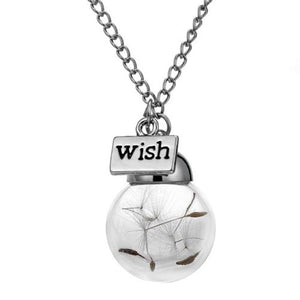 Make A Wish DANDELION Glass Pendant Necklace